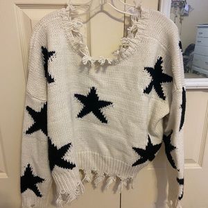 oversized off white sweater with stars size small